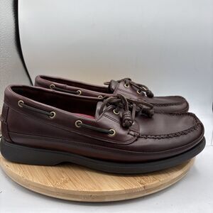 Bass Harry II Men’s Size 11W Burgundy Leather Boat Shoes Moc Toe Lace Up